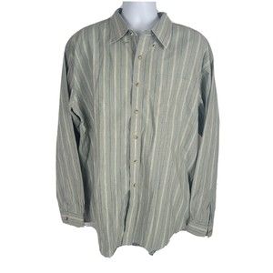 LL Bean Button Down Green Striped Long Sleeve Shirt Men's Size XXL